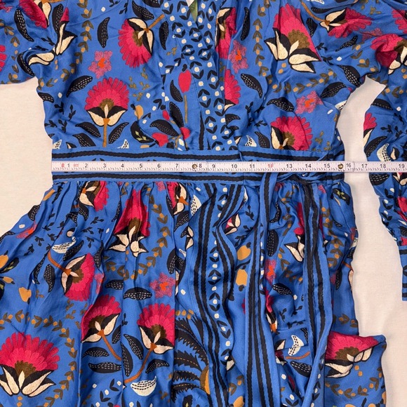 NEW, Farm Rio Palms Paradise Long Sleeve Wrap Minidress  Dress Blue L Large - Picture 16 of 16